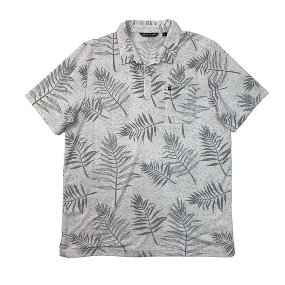 Travis Mathew Polo Shirt Mens XXL White Grey Floral Leaf Allover Cotton Blend - Picture 1 of 10
